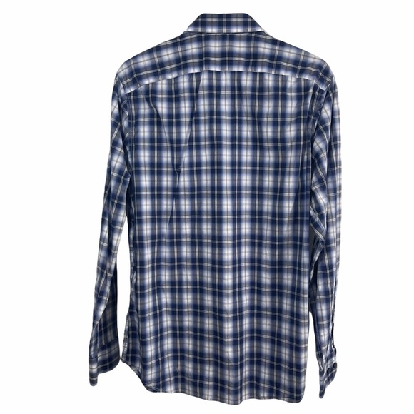 Banana Republic Medium Men's Blue Plaid Casual Button Front Dress Shirt - Picture 4 of 7